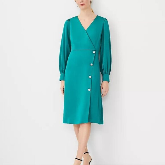 Ann Taylor Crystal Button Wrap Dress - Picture 1 of 11